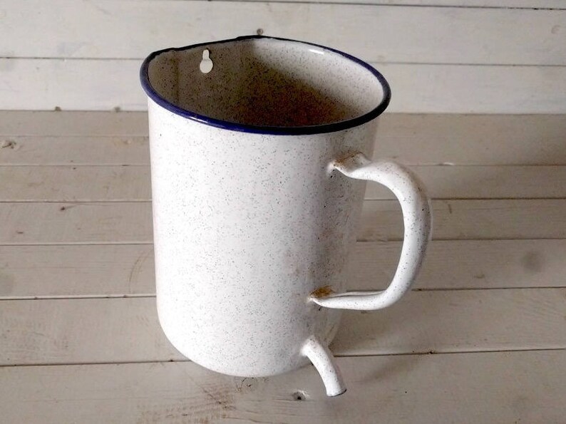 Irrigation / Enema / Douche Jug Vintage French Enamelware, Wall Planter