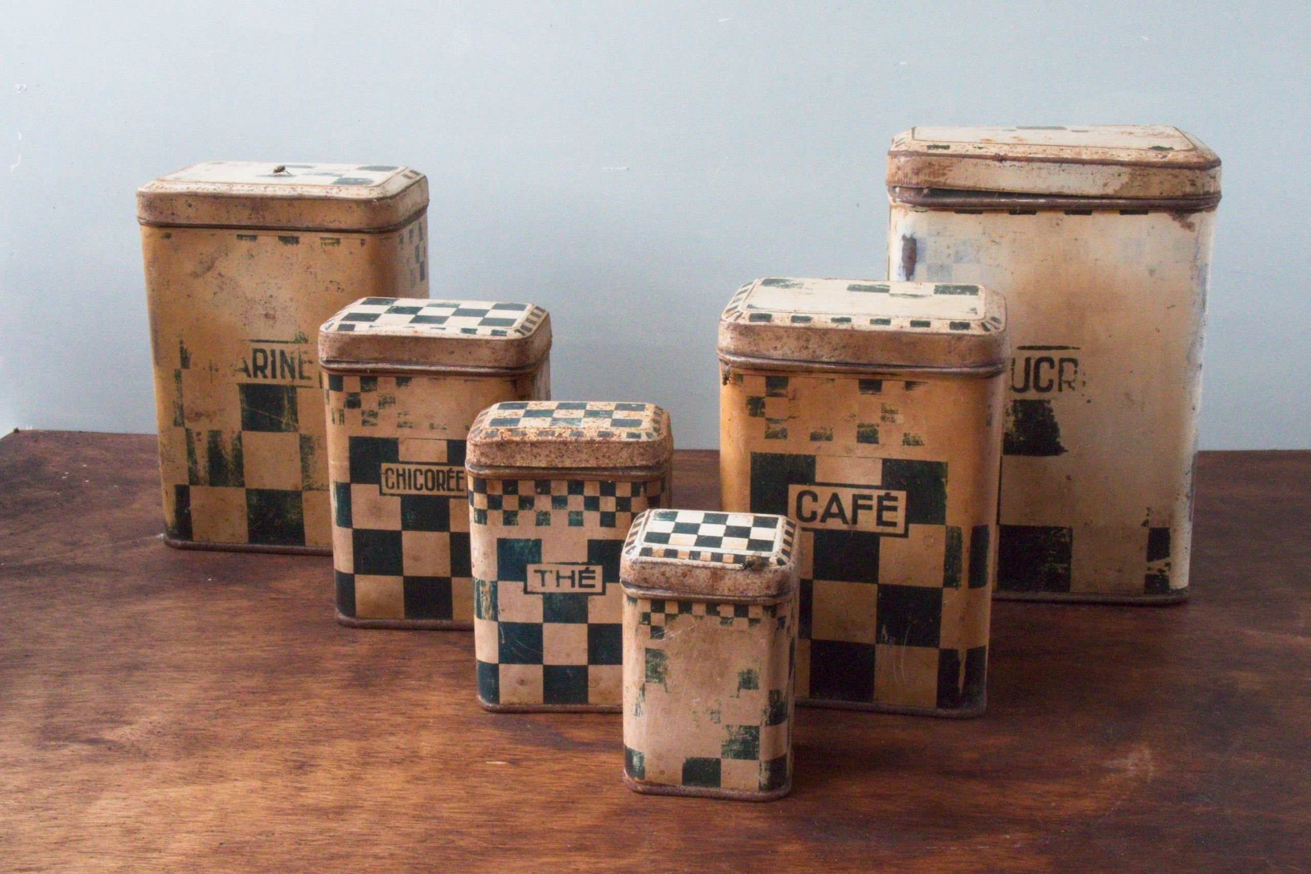 Shabby Chic Painted Kitchen Storage Jarres, Ensemble de 6 Conteneurs