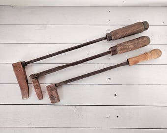 Vintage Copper Soldering Irons, Rustic Industrial Decor, Wall-Hanging, Vintage French Copper Fireplace Decor