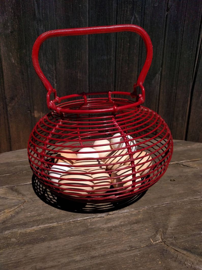 Red Plasticcoated Wire Egg Basket Vintage French Farmhouse Etsy