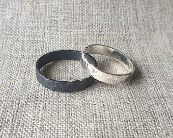 Medium men's silver ring, silver or black, hammered surface. Unisex. Men's, women's.
