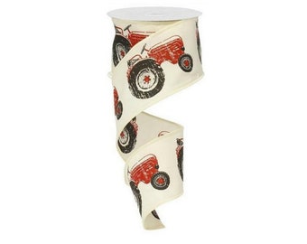 2.5" Tractor Ribbon: Cream & Red 2.5x10 Yards