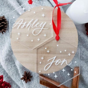 Custom Hand Lettered Acrylic Christmas Ornament - 3” Ornament - Hand Lettered Ornament - Personalized - Custom First Christmas Ornament