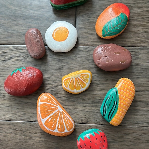 Mud Kitchen Stones - Play Food - Toy Kitchen Food Set - Sensory Stones - Story Rocks - Play Kitchen Fruit - Toy Kitchen Play Accessory