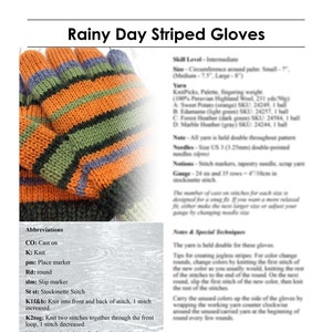 PDF Knitting Pattern for Rainy Day Striped Gloves - Digital Download