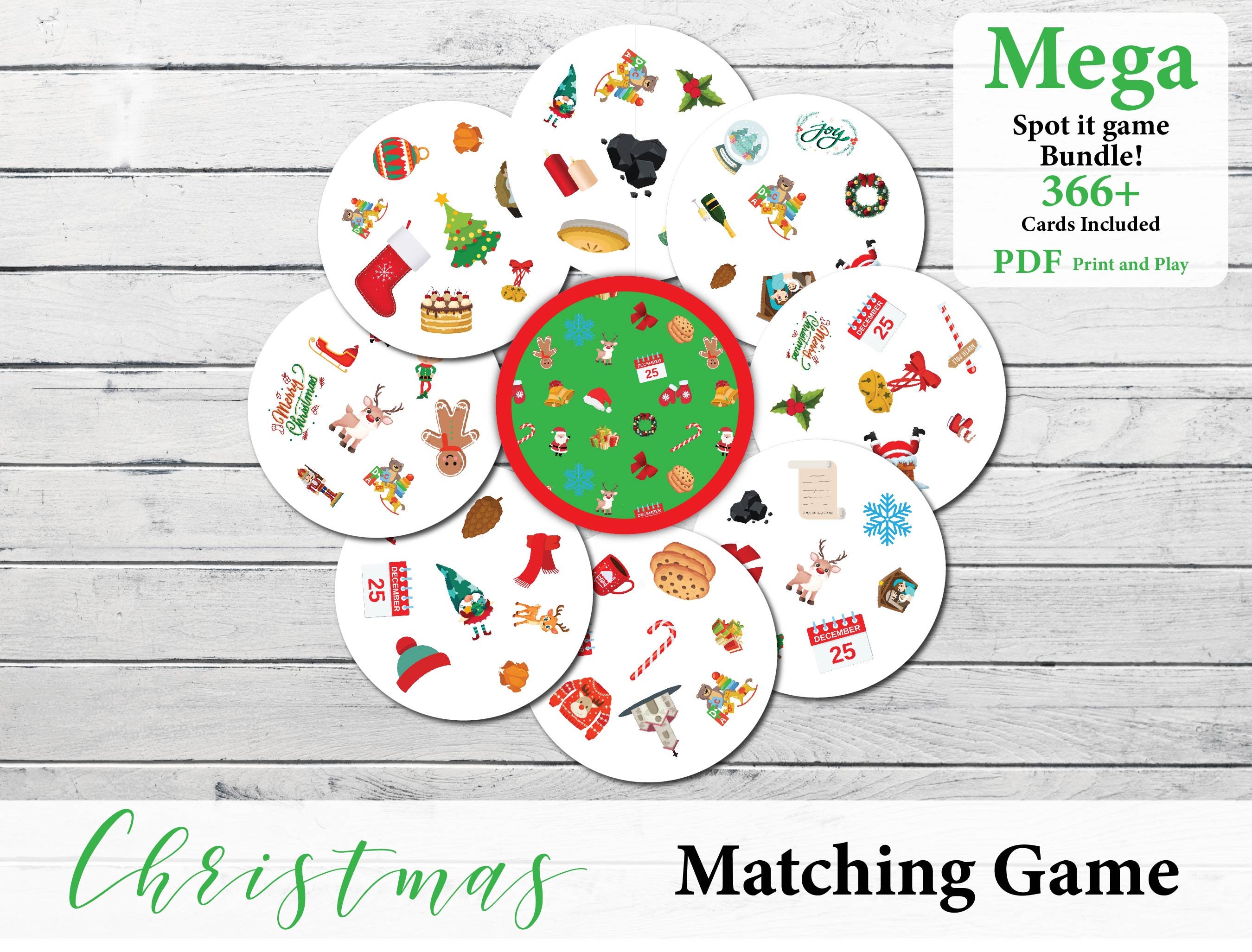 christmas spot it, matching game, printable christmas game - etsy