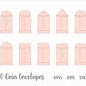 20 SVG Coin Envelopes, 7 different sizes, with string and without string
