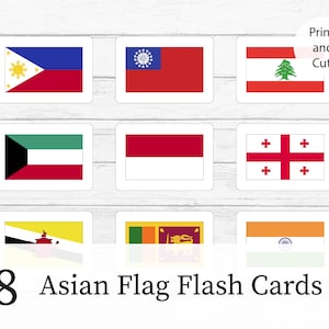 Asian Country Flags Flash Cards, Print then Cut, PDF, World Flags