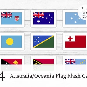 Australia/Oceania Country Flags, Flash Cards, Print then Cut, PDF, World Flags