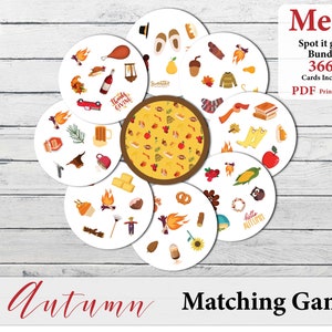 Autumn Spot It,  Fall Matching Game, Printable Halloween Game
