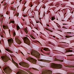Pink Glitter Felt Garland, Handmade Paper Chain Bunting Decoration
