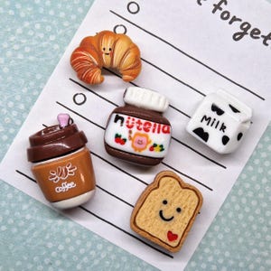 Frukostmagneter (5-pack) Croissant, Rostat bröd, Kaffe, Mjölk- och chokladpålägg