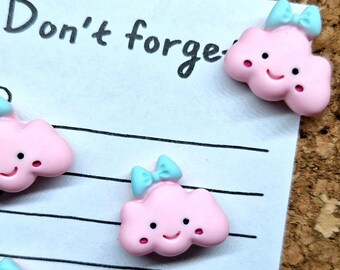 Set di 5 puntine da disegno a forma di nuvola rosa, puntine kawaii