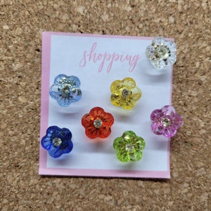 Flower Push Pins × 7/Multicolour Flower Cork Board Thumb Tacks/Meadow Push Pins/Birthday Gift/pins for board