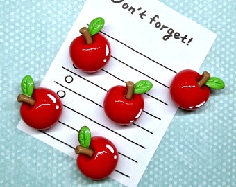 Apple Magnets × 5/Memo Board Magnets/Fridge Magnets/Red Fruit Magnets/School Teacher Magnets