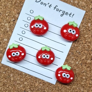 Tomato Push Pins × 5/Cork Board Push Pins/Thumb Tacks/Vegetable Push Pins/Pins for Board/Red Push Pins