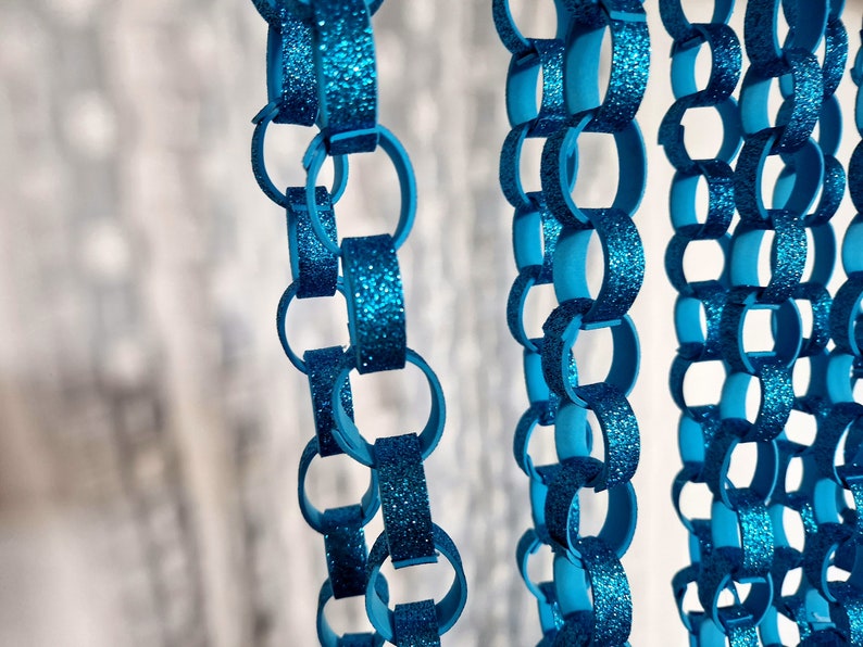 Blue Paper Chain Glitter Foam Chain Garland: Blue Paper Chain Decoration for Parties ...