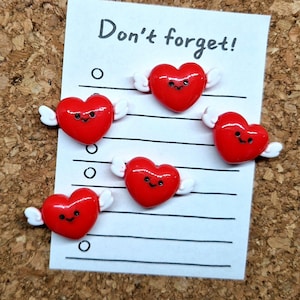 Heart Push Pins × 5/Red Hearts/Heart Thumb Tacks/Cork Board Push Pins/Pins For Board/Valentine Drawing Pins/Thumb Tack Set