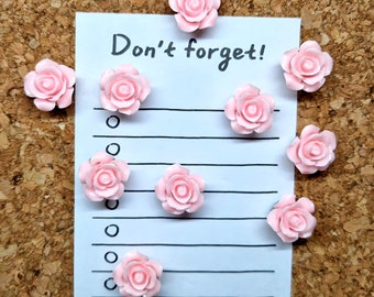 Pink Rose Push Pins × 10/Light Pink Push Pins/Rose Thumb Tacks/Cork Board Office Board Push Pins/Rose Drawing Pins/Flower Push Pins