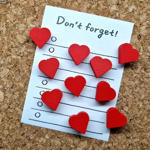 Red Heart Push Pins × 10/Red Heart Thumb Tacks/Red Heart Cork Board Push Pins/Red Drawing Pins/Pins For Board/Wooden Push Pins