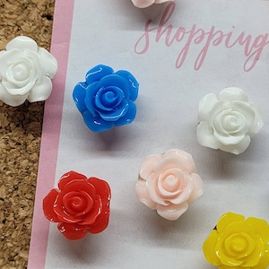 Rose Push Pins × 10/Mixed Colours Push Pins/Rose Thumb Tacks/Cork Board Push Pins/Dorm Decor