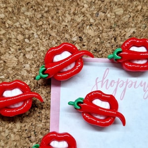 Red Lips Chilli Push Pins × 5/Novelty Push Pins/Red Thumb Tack Set/Cork Board Pins/Red Push Pins/Teacher Gift