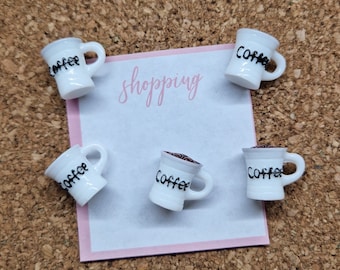Coffee Cup Push Pins, Novelty Cork Board Tacks - Set of 5