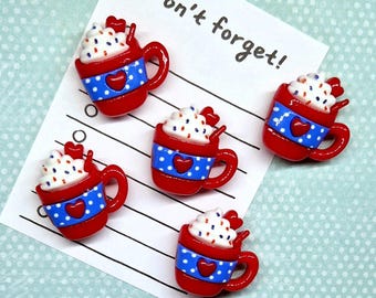 Set of 5 Red Coffee Cup Magnets – Novelty Drink Charms for Memo Boards
