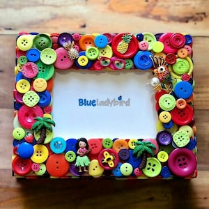 Button Photo Frame/Button Frame/Keepsake Frame/Vacation Themed Frame/Holiday Summer Time Picture Frame/Button Art/Decoden