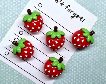 Strawberry Magnets × 5/Memo Board Magnets/Fridge Magnets/Red Fruit Magnets/School Magnets