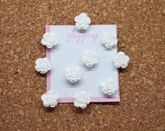 Rose Push Pins × 10/White Rose Thumb Tacks/Flower Push Pins/Cork Board Push Pins/White Thumbtacks/Wedding Thumb Tacks