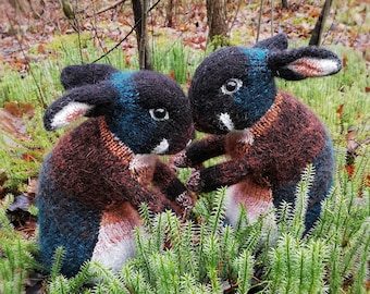 Knitted Black Otter Rex, Rabbit Lover Gift for Easter, Wild Stuffed Animal, Stuffed Bunny Toy