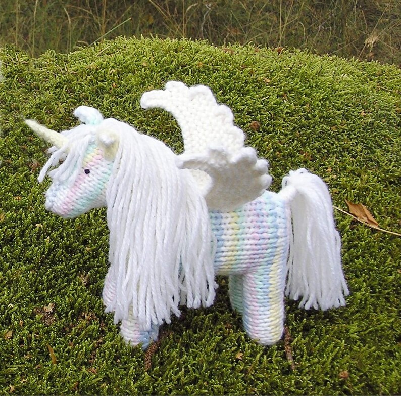 Hand knitted Rainbow Unicorn plush on Pegasus wings as a gift | Etsy