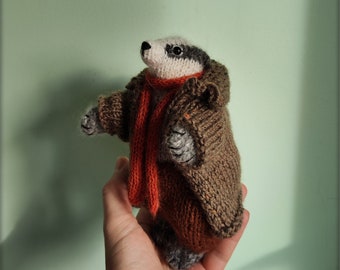 Knitted Mr. Badger Character Toy * Knitted Stuffed Animals for Wildlife Lovers * Books and Nature inspired gifts