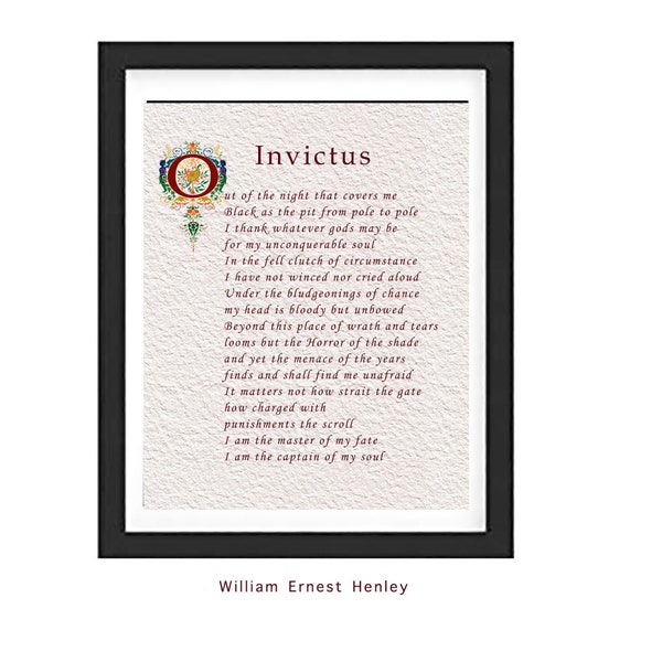 INVICTUS by William Henley Inspirational Poem"I am the master of my Fate..."Framed and Unframed Print