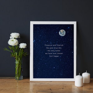 CARL SAGAN Pale Blue Dot Print Framed Quote-Climate Change-Only Home We Have Ever Known-Preserve The Earth-Inspirational Quote Framed