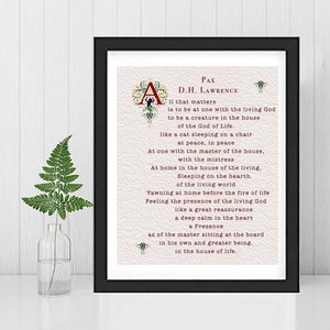 D H LAWRENCE PAX poesia, Carta iluminada Meditação espiritual inspiradora Arte de parede,