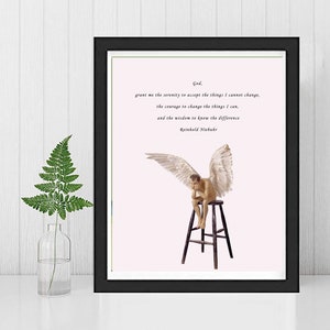 SERENITY PRAYER-FRAMED Print - Sobriety Gift-Alcoholics Anonymous- Twelve Step Recovery-Ron Mueck Sculpture-Reinhold Niebuhr