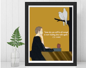 C S LEWIS PRINT Quote- The Lion The Witch and The Wardrobe-Christian Wall Art-Chronicles of Narnia-Framed-Reading Fairytales Again-Wisdom