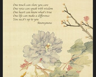 FRIENDSHIP QUOTE Wall Art -Print-One Touch Can Show You Care -Framed Watercolor flower- love quote