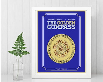 GOLDEN COMPASS Wall Art Golden Compass Framed Print-His Dark Materials-Philip Pullman-Illustration