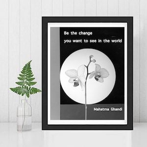 CYTAT GANDHIEGO ŚCIENNA Sztuka - Bądź zmianą, którą chcesz zobaczyć na świecie - Motywujący cytat - Oprawiony wydruk - Inspirujący Gandhi - Oprawiony plakat Gandhi
