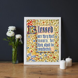 VERSÍCULO BÍBLICO ENMARCADO - Bienaventurados los que lloran - Inspiración - Simpatía - Iluminado - Decoración del hogar - Arte de pared