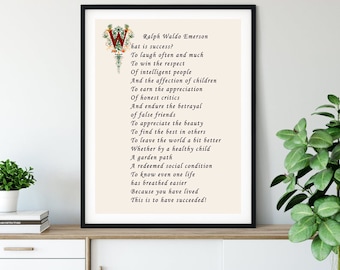 Ralph Waldo EMERSON SUCCESS Quote Print Framed-What is Success?-Inspirational Quote