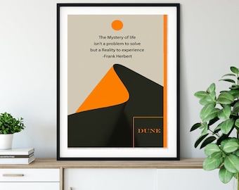 DUNE Frank Herbert Framed Mystery of Life Poster Inspirational Quote Watercolor Artwork