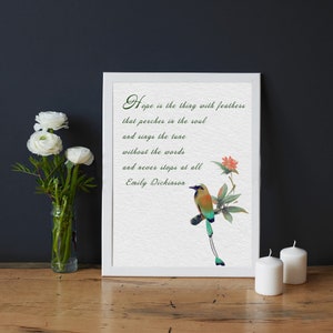 EMILY DICKINSON Inspirational Hope Poem Print &quot;Hope is the thing with feathers&quot; Framed Mothers Day