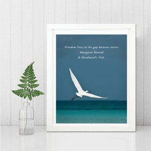 MARGARET ATWOOD-Wall Art-Handmaid&#39;s Tale-Freedom Lives in the Gap Between Stories-Literary Quote-Framed Print