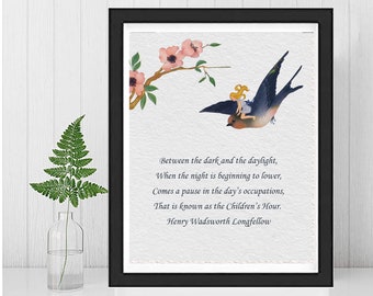 The CHILDREN's HOUR-henry Wadsworth LONGFELLOW- Framed- Art Nursery Print-New Mother-Father's Day