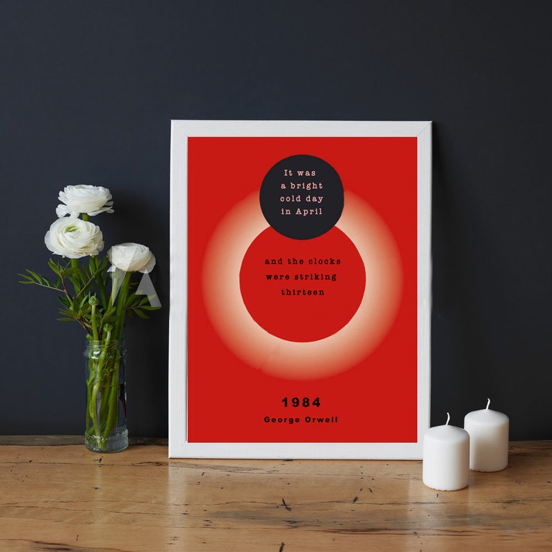1984 ORWELL Framedand the Clocks Were Striking 13literary Quote Print Etsy
