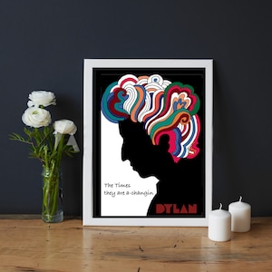 Bob DYLAN WALL ART- Poster-Vintage Art-Milton Glaser-Times Are Changin- Greatest Hits Poster-Psychedelic Art-Baby Boomer Art